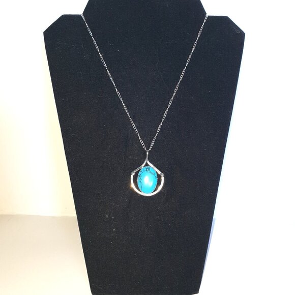 Vintage Mexican Southwestern 925 Sterling Silver Blue Howlite Statement Pendant - Picture 9 of 10